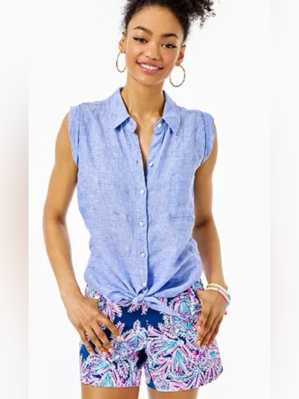 Lilly Pulitzer Breelyn Blue Linen Top